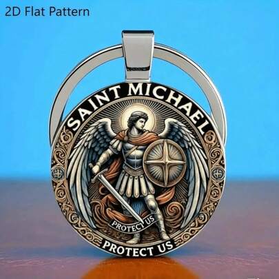 1/2 St. Michael's Defender Zinc Alloy Keychain - Exquisite 2D Combat Design With The Words "Protect Us" Engraved, Men's Durable Car Keychain, Fashionable Religious S For Easter, Father's Day, Birthdays, And Anniversaries, Faith Accessories, Fashionable Pendants, Polished Treatment, Amulets, Spiritual S Car Accessories Cute Goth Y2k Christmas Gift Ideas Bag Charms Car Teacher Friend Sister
