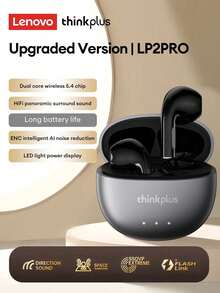 Lenovo 联想 LP2pro 蓝牙无线耳塞，入耳式耳机，具有 HiFi 音质，配备通话麦克风，适用于游戏、音乐、运动、智能手机、电脑和平板电脑，电池续航时间长 - 鐵灰色 - 查看 13