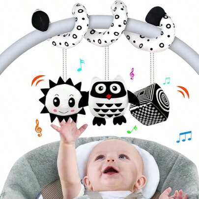 1 peça de carrinho de bebê espiral pendurado e assento de carro brinquedos preto e branco alto contraste brinquedo sensorial recém-nascido brinquedos de pelúcia atividade para carregar bebê presentes