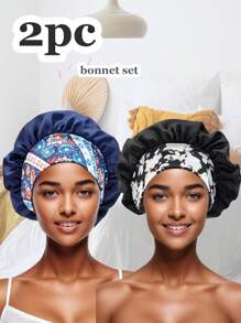 Un ampio cappello da notte con fascia elastica stampata, adatto per capelli ricci o lisci, per le signore