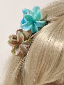 4 piezas de Clips para el cabello de material ABS con diseño de flores y patrón de mármol colorido en estilo bohemio, adecuados para decorar el cabello en primavera/verano, playa, flequillo, accesorios para el cabello de mujer, pinza de garra, accesorios de otoño con flores, para vacaciones y atuendos de mujer en otoño e invierno - Multicolor - Ver 3