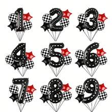 109 piezas/set Guirnalda de coches de carreras Balloon, látex rojo, negro, blanco, lámina a cuadros de 18" en blanco y negro adecuado para ducha, coche, fiestas de camiones, decoraciones de cumpleaños con temática de coche de carrera, decoración de fiesta de aniversario para hombres - rojo y negro - Ver 10