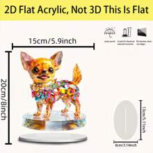 1 Piece 2D Flat Vintage Chihuahua Dog Acrylic Art Ornament For Home Decor, Bedroom, Bohemian Style With Vibrant Stained Glass Effect For Home, Office, Garden, Holiday Celebration Decorations, Ideal Gift For Valentine's Day