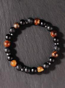 Men's Tiger Eye & Volcanic Stone Bracelet - Protection, Fashionable, And Lucky Charm For Wealth, Health, And Anxiety Relief Meditation Jewelry Unisex - Perfect Gift