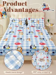 1 件 Bluey 床笠，卡通印花床上用品，床垫保护套，床罩，舒适家纺，亲肤，床单套件，冷色系列床单，可爱，蓝白格纹图案，透气抗起球床垫保护套，柔软亲肤，适合单人，秋季装饰，秋季装饰，房间装饰 - 藍白色 - 查看 6