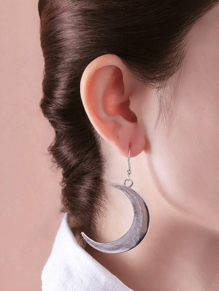 复古哥特风格时尚新月耳环，适合户外佩戴 - 銀色 - 查看 1