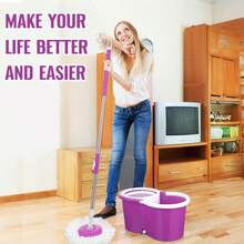 360° Floor Magic Spin Mop Bucket Set With 2 Microfiber Rotating Dry Heads For Cleaning - Default - View 3