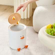 1 pieza Papelera de basura de gran capacidad con Top de presión, lindo pato amarillo con cubierta silenciosa, papelera ovalada de plástico con estilo, cesta de papel de oficina, adecuada para el hogar, la oficina y la cocina - diseño moderno