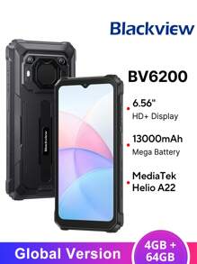 Blackview Blackview BV6200 4GB+64GB Ruggedized Cellphone Global Version 13000mAh Mega Battery Smart-K Box Speaker, Louder For Outdoor IP68 & IP69K 6.56-Inch Screen 8MP Front Camera 13MP Rear Camera Face Unlock Android 13