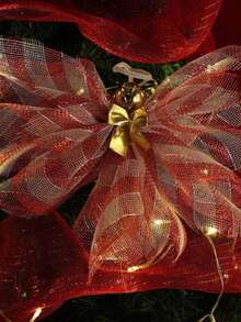 1pc Christmas Ribbons, Red And Gold, Suitable For Home, Wedding, Christmas Tree, New Year's, Winter Flower Garlands, DIY Gift Packaging, Flower Garlands, Stairs, Dining Table, Fireplace, Holiday Decoration, Craft, Suitable For Christmas