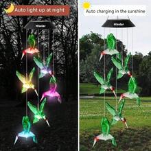 Hummingbird Solar Wind Chimes Color Changing Solared Lights Outdoor Waterproof LED Wind Chimes Solar Powered Lights For Home Party Yard Garden Christmas Decoration(Blue)
