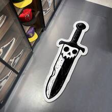 1 tấm thảm thiết kế mặt ma đen trắng, thảm chống trượt hình dạng bất đối xứng theo phong cách Gothic với các hạt hình con dao, thích hợp cho phòng khách, phòng ngủ, phòng tắm, phòng giặt, nhà vệ sinh, lối vào, nhà bếp, phòng trò chơi, hành lang, sân trong, thảm trang trí nhà kinh dị và hài hước đa năng cho mọi mùa, trang trí phòng - Đen và trắng - Xem 4