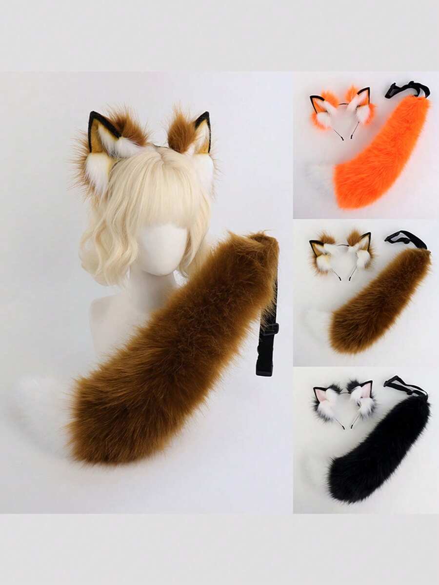 2件套可调节狐狸耳朵发箍发饰，可拆卸狐狸尾巴角色扮演道具发箍套装，情人节服装 - B - 查看 1