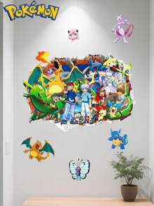pokemon 1 pièce/set Stickers muraux de salle de bain Pikachu, stickers muraux de chambre, stickers muraux en matériau PVC détachable, convient pour les décorations murales du salon, stickers, décorations murales, stickers en vinyle pour la décoration de la maison, cadeaux de fête, cadeaux d'anniversaire, cadeaux de fête