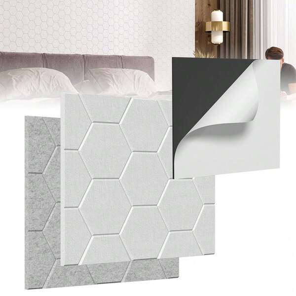 LILIIN Paneles acústicos, paneles de pared, paneles acústicos autoadhesivos, paneles de insonorización 3D, absorbentes de sonido, paneles de pared para aislamiento acústico en habitaciones modernas – forma de panal negro/gris claro/blanco