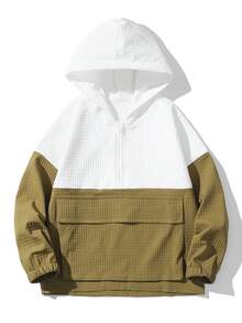 1pc Tween Boys Casual Cute Lightweight Hooded Half-Zip Jacket, Suitable For Travel And School, Perfect For Autumn/Winter Wear - Beige - View 3