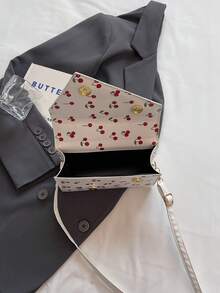 Girls' Cute Cherry Print Women's Wallet, Woven Handle Women's Handbag, Asymmetric Women's Tote Bag, Flap Cover Women's Shoulder Bag, Suitable For Girls, Office, Daily Commute, Casual, Photography, Holidays, Gifts - Multicolor - View 8