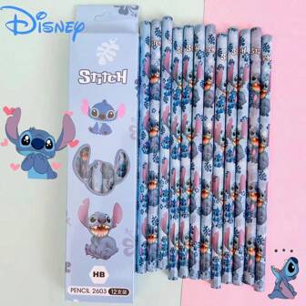 Disney 12pcs Disney Stitch HB Pencils - Fun Animal Themed Writing Tools For Students, Gifts & Prizes, High-Quality HB Lead In Blue Packaging With Playful Character Designs, Prize Collection | Premium Grade Stationery,For School Supplies,Back To School