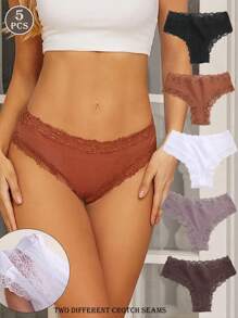 FINETOO 5pcs/Set Women's Romantic Floral Lace Low-Waist Scrunch Thong Panties