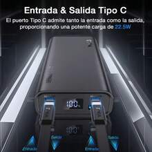 Power Bank Batería Portátil 20000mah 22.5w Carga Rápida 1hora Gar158 Con 2 Puertos Usb Entrada Salida Tipo C Con Linterna Incorporado de Luz Fuerte - Negro - Ver 6