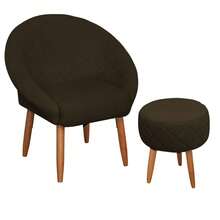 MOBLAN DECOR Kit 1 Armchair And 1 Modern Upholstered Pouffe For Reception, Comfortable Velvet Fabric, Toothpick Legs