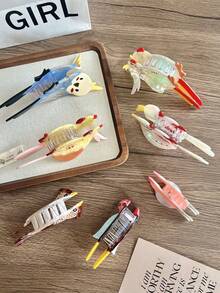 Hair Clips 1pc New Design Small Bird, Flamingo, Parrot, Owl, Shark Acrylic Hair Clip, Stylish Cartoon Bee Hair Accessory, Simple Elegant Acrylic Claw Clip, Side Hairstyle Decoration, Cute Bird, Crane For Ponytail, Hair Claws For Women Hair Accessories, School Stuff, College Fall Winter For Vacation Outfits Woman