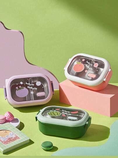 1Pc Leak-Proof Stainless Steel Bento Lunch Box With 2 Compartments - Durable, Easy-Clean Bento Container For Students & Office Workers