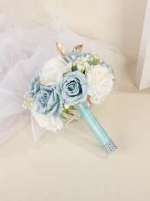 1 Piece Of New Wedding Artificial Bride Bouquet In Blue For Bridesmaid Summer Birthday Gifts Beach Back To School School Supplies Room Decor