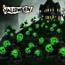 GCTECHING 1 Pc Solar Halloween Lights Skeleton Rose Lantern Swaying By Wind, Pathway Lights, Halloween Decorations Outdoor, Green Skull Rose Lights For Garden Halloween Decor Light Home Decor Party Decor Halloween Decoration Room Decor Halloween Garden Decor For Gift Fairy