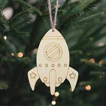 未完成的木质火箭形状切片，木质火箭工艺品，DIY绘画和涂鸦材料木片，节日家居装饰，悬挂装饰 - 彩色 - 查看 1