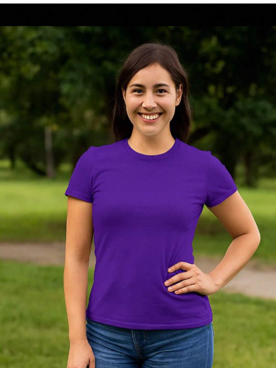 PLAYERA DAMA C/REDONDO M/CORTA AJUSTADO LISO - Morado - Ver 1