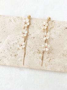 1 Paar elegante Damen Ohrringe, modische künstliche Perlen Muschel 5-Blüten Blume mit rosa Strass Quaste Langanhänger Design, vielseitig für Alltag, alle Jahreszeiten, festliche Anlässe