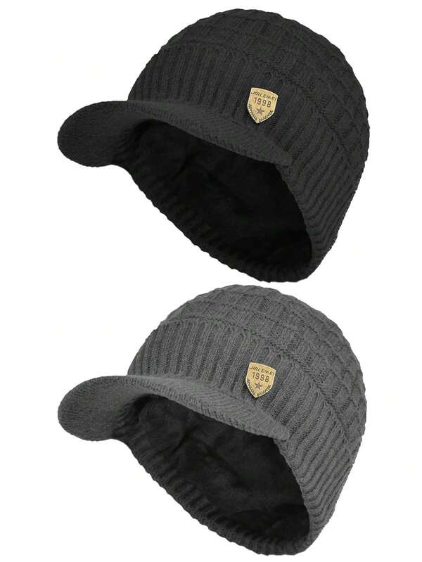 One Men's Winter Hat With A Brim, Elasticated Hat, Warm Knitted Woolen Cap, With A Lining Of Felt, Suitable For Outdoor Cycling, Hiking, Daily Use, Camping.