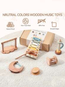 Children Montessori Instruments Toys Wooden Parent-Child Interaction Puzzle Early Education Sound Cognition Music Festival Gifts Musical Toy Set For Toddlers, Encourages Creativity, Sensory Development, And Family Bonding Through Play - Baby Instruments Toys Sets - 查看 3