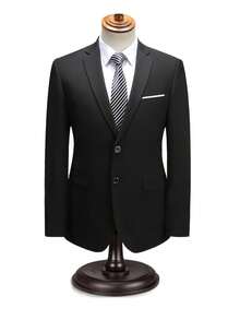 2 Piece Classic Men's Double Breasted Suit - 2 Piece Suit - Wedding, Interview, Party Formal Wear - Slim Fit Groomsmen Tuxedo Jacket + Pants Set - màu đen - Xem 4