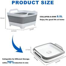 NEWCollapsible Dish Basin Foldable Kitchen Sink With Drain Plug Plastic Laundry Tub 9L 2.4Gal RV Camping Wash Basin SpaceSaving Bottle Washing Sink Gray 7.3 - Xám - Xem 5
