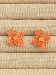 1 Pair Fashionable Minimalist Delicate Orange Flower Metal Earrings, Suitable For Daily Wear