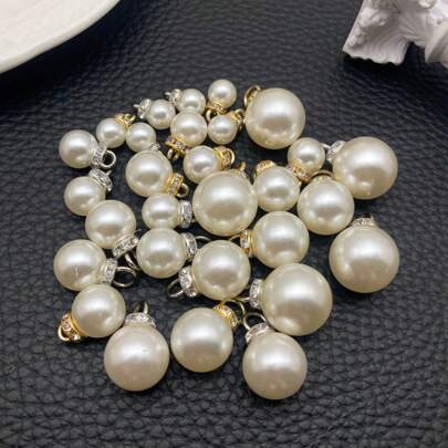 20/30pcs 8/10/12/14/16mm Mix Size White Faux Pearl Charms With Rhinestone Charm With Gold Silver Hole Elegant Faux Pearl Pendan