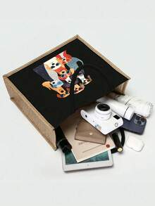 这款亚麻手提袋饰有9只戴墨镜的小狗图案，并配有一个抽绳化妆包，是理想的圣诞礼物。它设计新颖，容量大，便于携带，既可作休闲收纳袋，也可作购物袋。此外，它也是一款多功能便携教师手提袋。