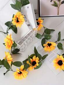 5/3/1 chiếc Vòng hoa dây leo hoa hướng dương nhân tạo, Dây hoa lụa với lá xanh, Cây giả, Thích hợp để trang trí tường, Quà tặng sinh nhật, Vòng hoa dây leo lá hướng dương giả, Trang trí đám cưới ngoài trời - Màu vàng - Xem 5