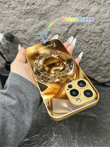 Funda de teléfono de vidrio templado dorado personalizada con patrones de manzana, adecuada como regalo para amigos, parejas, padres, regalo de cumpleaños para iPhone 16 Pro Max, 16 Pro, 15 Pro Max, 15 Plus, 15, 14 Pro Max, 14 Pro, 14 Plus, 13 Pro Max, 13 Pro, 13, 12 Pro Max, 12 Pro, 12, 11 Pro Max, 11, XS Max, XR, S25 Ultra, S24 Plus, S20 FE, S22 Plus, S21 Funda protectora de teléfono - Dorado - Ver 8