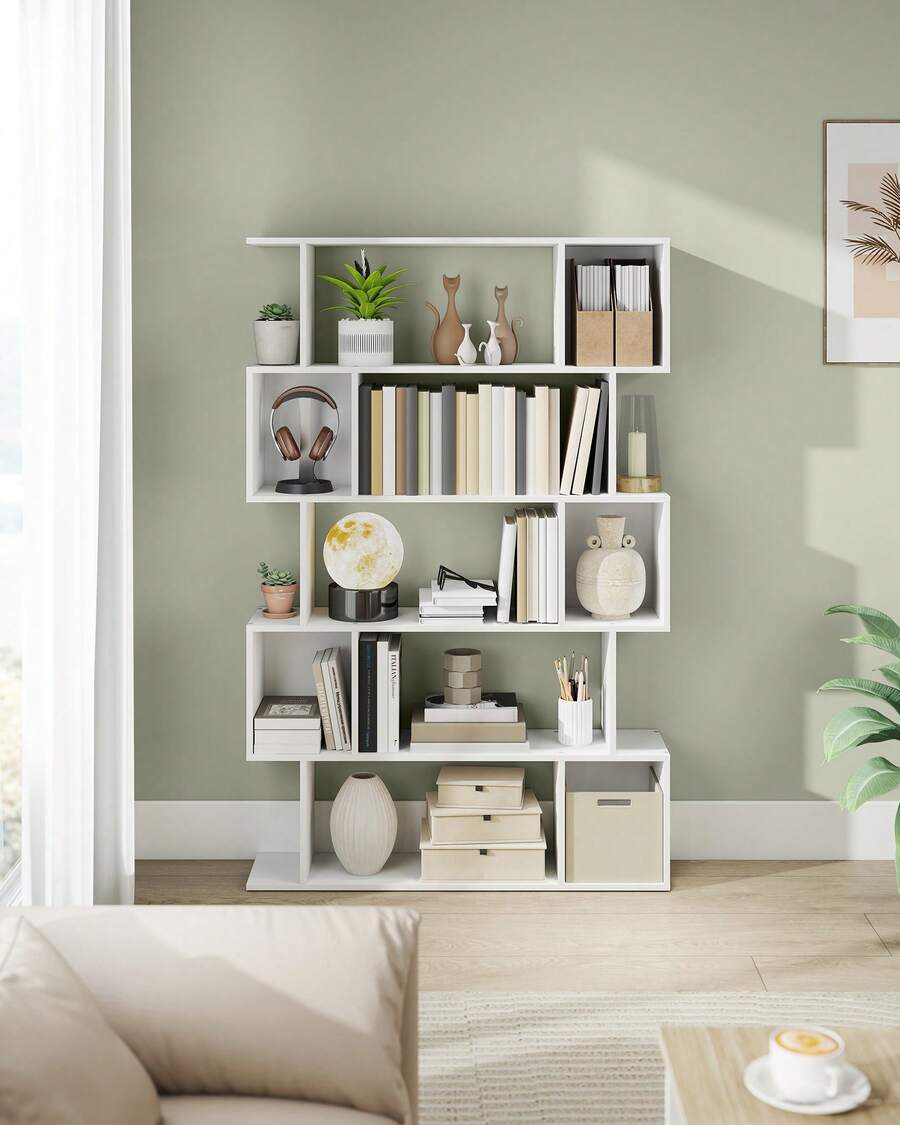 Bibliothèque, Étagère sur 5 Niveaux, 24 x 90 x 159 cm, Meuble de Rangement, avec Compartiments Ouverts, pour Salon, Chambre, Bureau, Blanc Nuage - Blanc - Voir 1