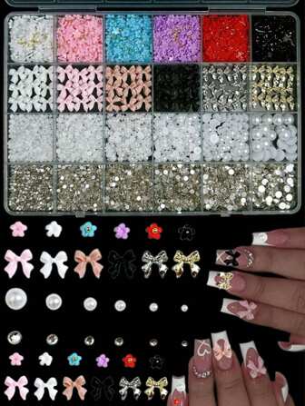 1 ask enfärgade magmuskler rosett nageldekorationer, vit pärla i flera storlekar, Y2K strass nagelkonst tillbehör gör-det-själv nageltillbehör naglar nagelberlocker nagelstenar