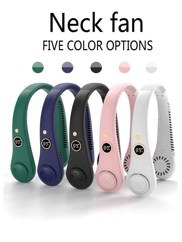 Portable Neck Fan With Display Screen, LED Display, 1200mAh Battery, USB Rechargeable, Wearable Personal Fan With 5-Speed Adjustment, Suitable For Sports, Travel, Outdoor Activities, Plastic Material, Built-In Lithium Battery, Suitable For Indoor And Outdoor Use, Especially Suitable For Summer And Outdoor Activities, Applicable For Sports, Travel, Kitchen, Bedroom
