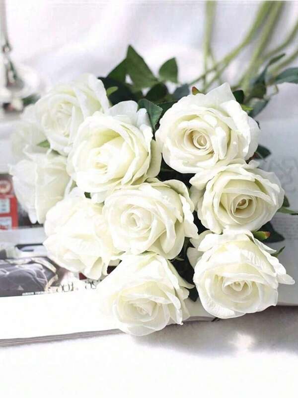 16pcs Artificial Silk Rose Flower Bouquet, Realistic Fake Rose, Suitable For Valentine's Day, Mother's Day, Home Weddings, Party Decorations, Gifts, Floral Baskets, Car Decoration, Dress Accessories, Romance Flower Arrangements, Home & Room Decoration, Artificial Roses,