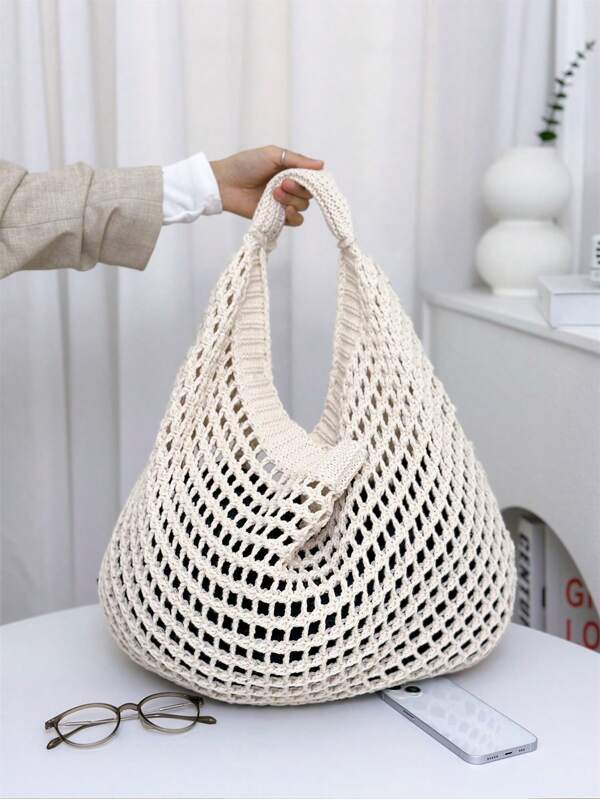 Summer Fashion Vacation Beach Bag, Large Capacity Elegant Women's Bag, Crochet Bag Women's Handbag, Mother's Day Gift For Mom, Lunch Bag, Shoulder Bag Travel Essentials, Cruise Essentials, Suitable For Daily Leisure, Vacation, Shopping And Clothing Matching Business Casual Women, College Students, Mother's Day Gift Wedding Bride Bridesmaid Gift