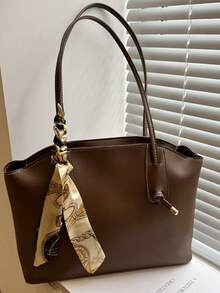 New Luxury Solid Color Versatile Women Shoulder Tote Bag - Brown - View 2