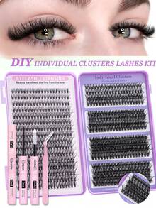 640pcs/Set D-Curl DIY Eyelash Extension Kit, Individual Lash Clusters, Eyelash Glue, Sealing Glue, And Eyelash Extension Tweezers, Convenient For At-Home Lash Grafting - Black - View 5