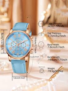 GAIETY 5 件女士蓝色表带时尚休闲罗马数字刻度石英表蝴蝶手链项链耳环首饰套装适合日常佩戴装饰或节日礼物 - 藍色 - 查看 5