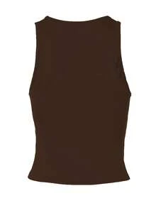 女士休闲纯色修身露脐上衣，性感吊带背心，适合街头、日常穿着、度假、春夏穿着 - 咖啡棕 - 查看 7